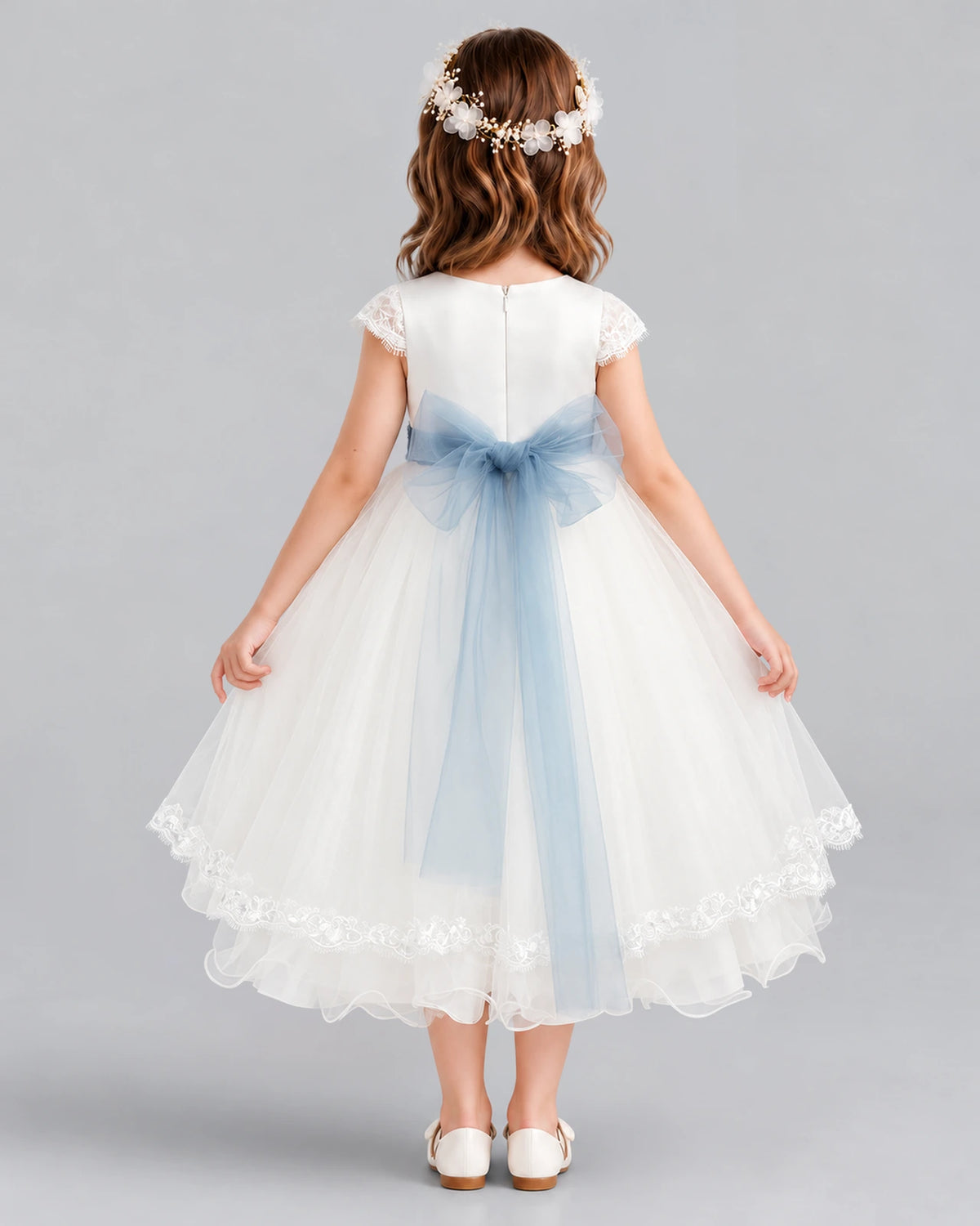 Dusty Blue Ball Gown Flower Girl Dress Back [Shared]
