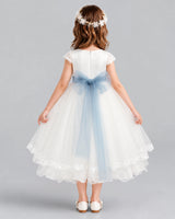 Dusty Blue Ball Gown Flower Girl Dress Back [Shared]