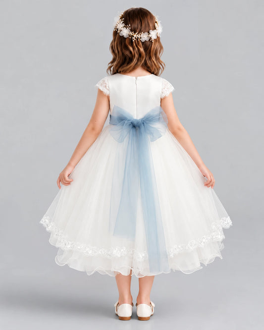 Dusty Blue Ball Gown Flower Girl Dress Back [Shared]