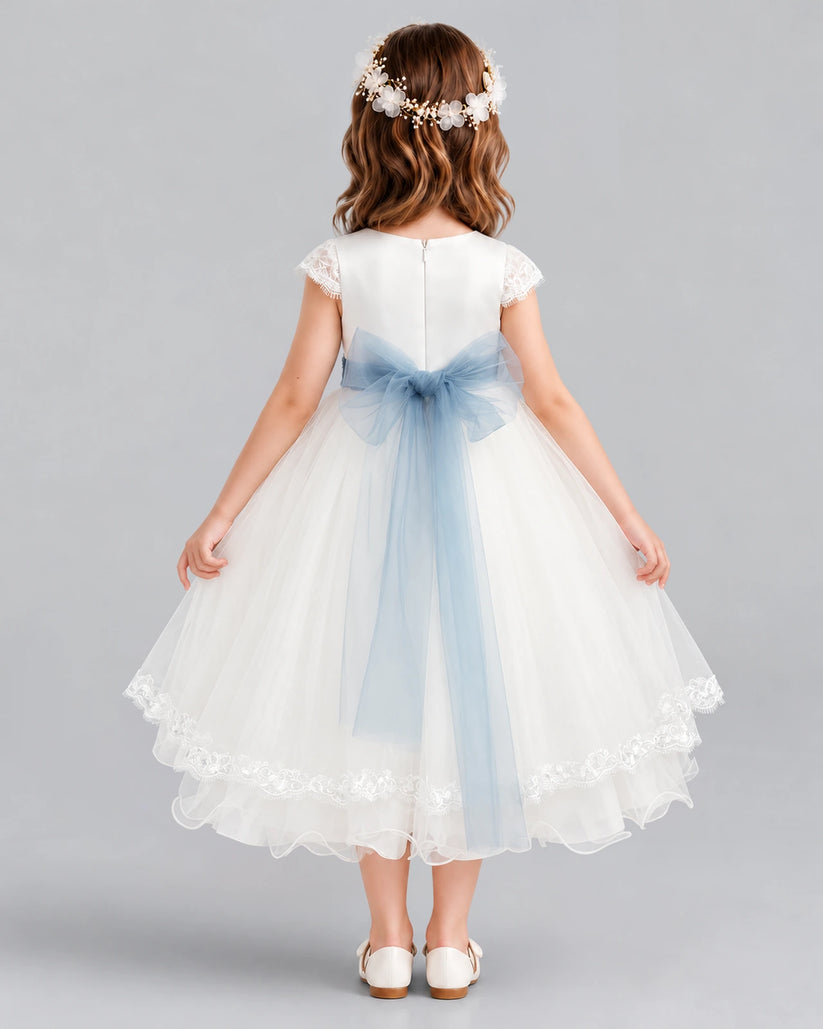 Dusty Blue Ball Gown Flower Girl Dress Back [Shared]