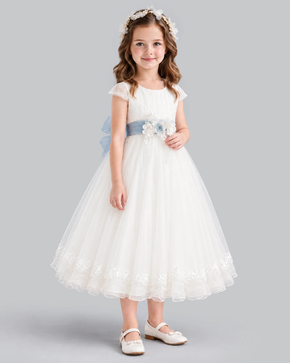 Dusty Blue Ball Gown Flower Girl Dress Side [Shared]