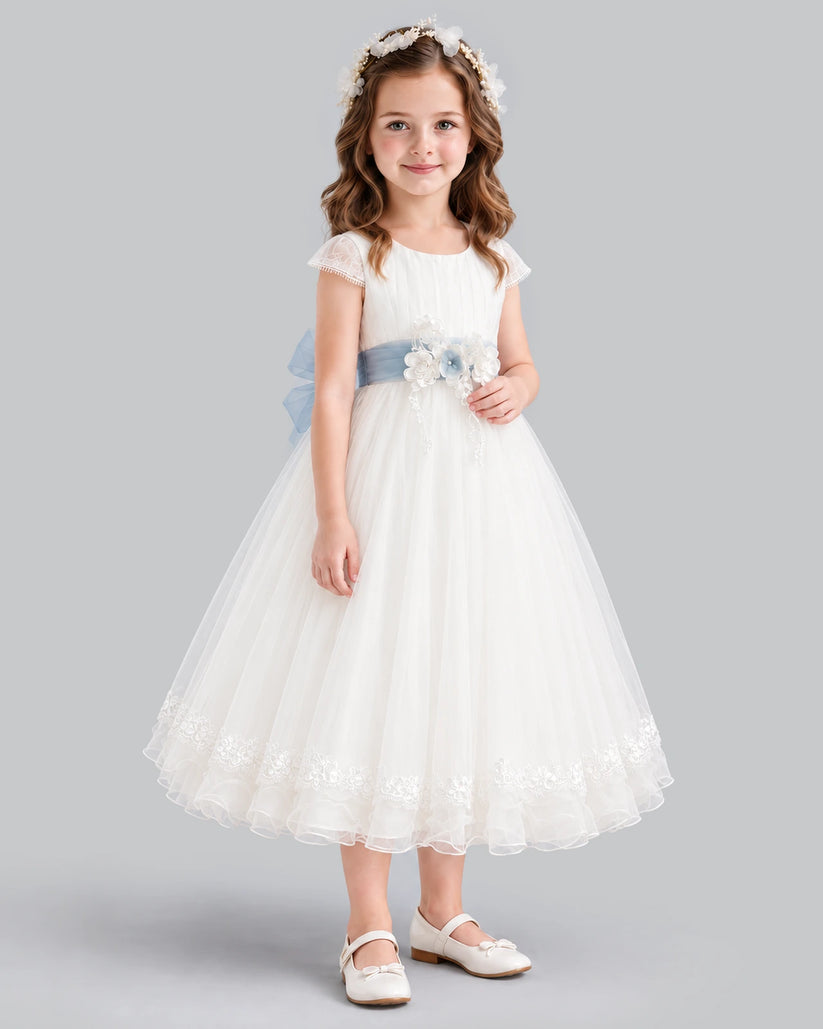 Dusty Blue Ball Gown Flower Girl Dress Side [Shared]