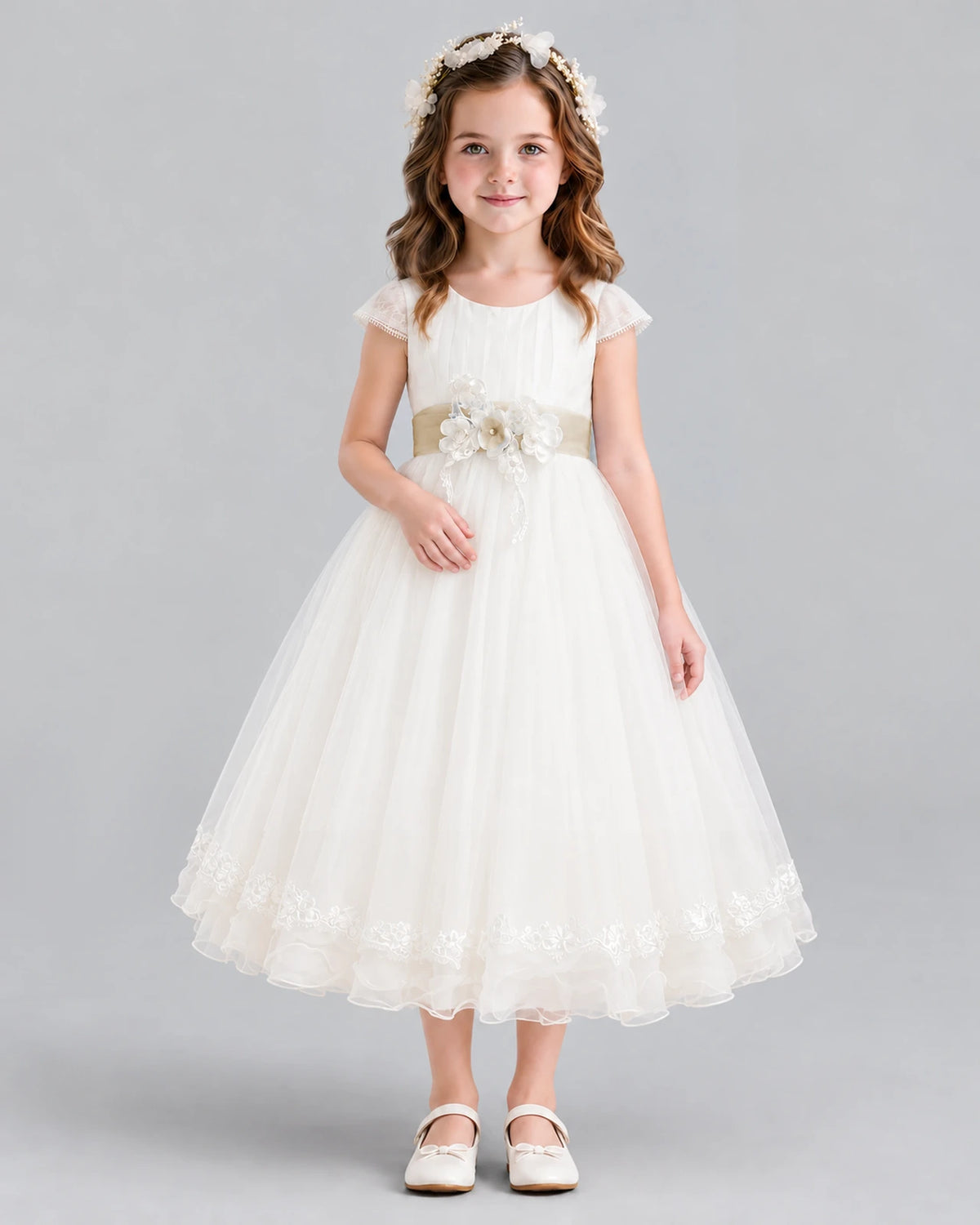 Champagne Ball Gown Flower Girl Dress Front