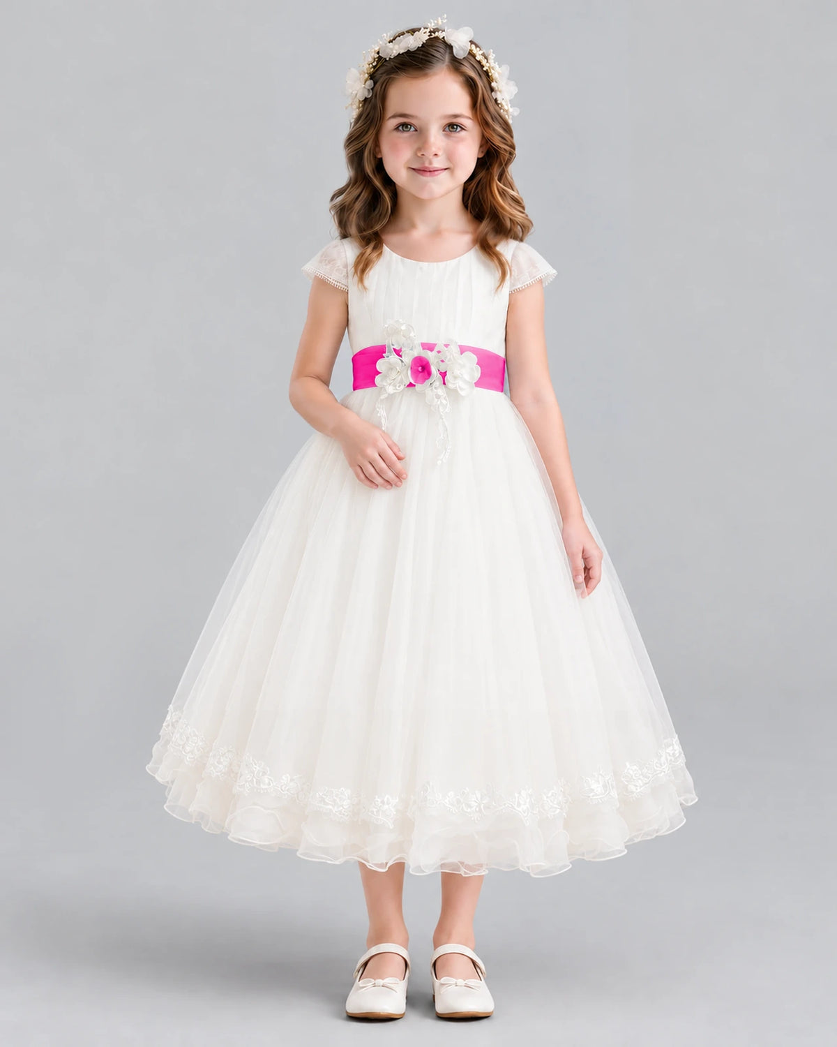 Hot Pink Ball Gown Flower Girl Dress Front