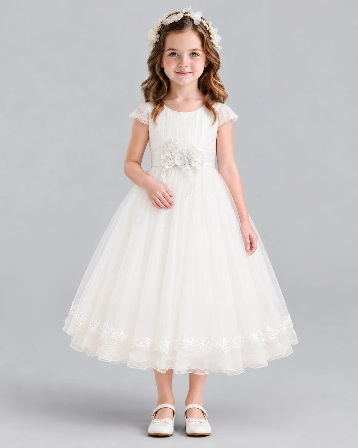 White Ball Gown Flower Girl Dress Front