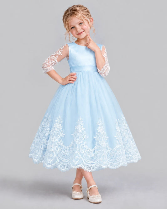 Baby Blue Ball Gown Flower Girl Dress Front