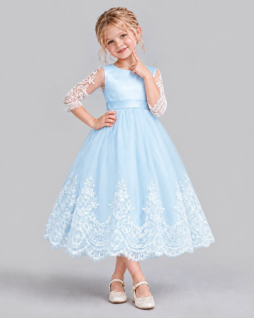 Baby Blue Ball Gown Flower Girl Dress Front