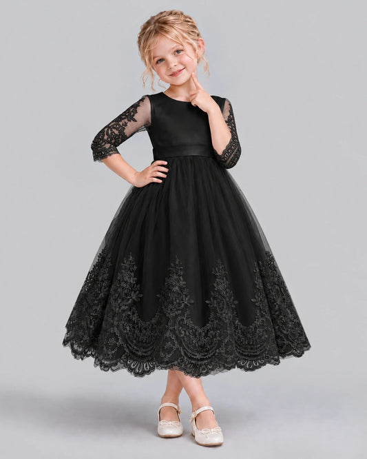 Black Ball Gown Flower Girl Dress Front
