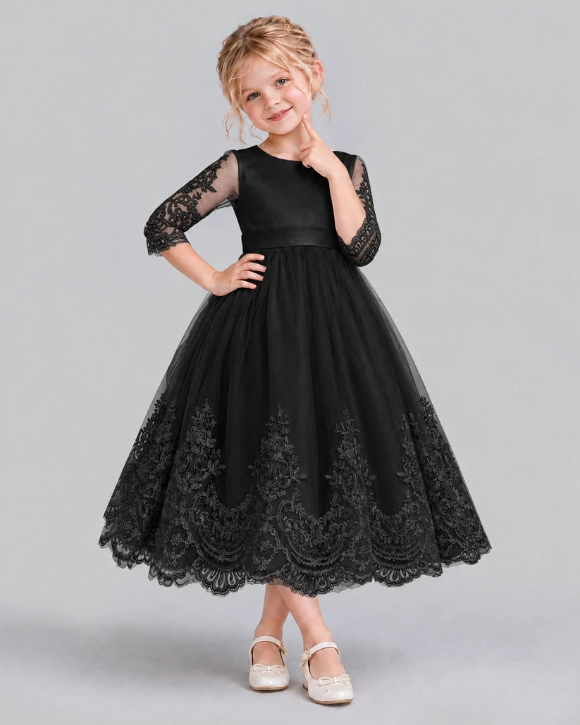 Black Ball Gown Flower Girl Dress Front