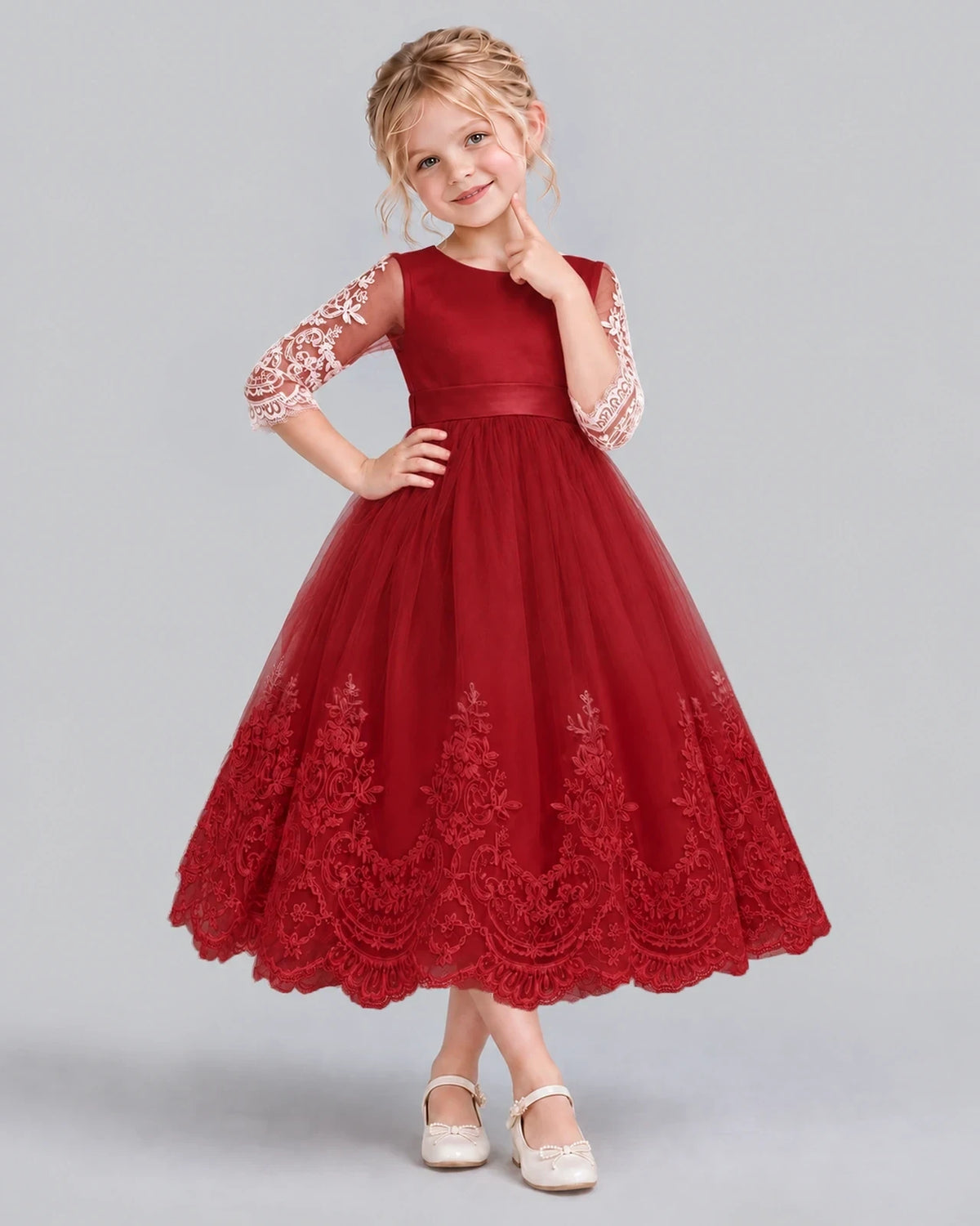 Burgundy Ball Gown Flower Girl Dress Front