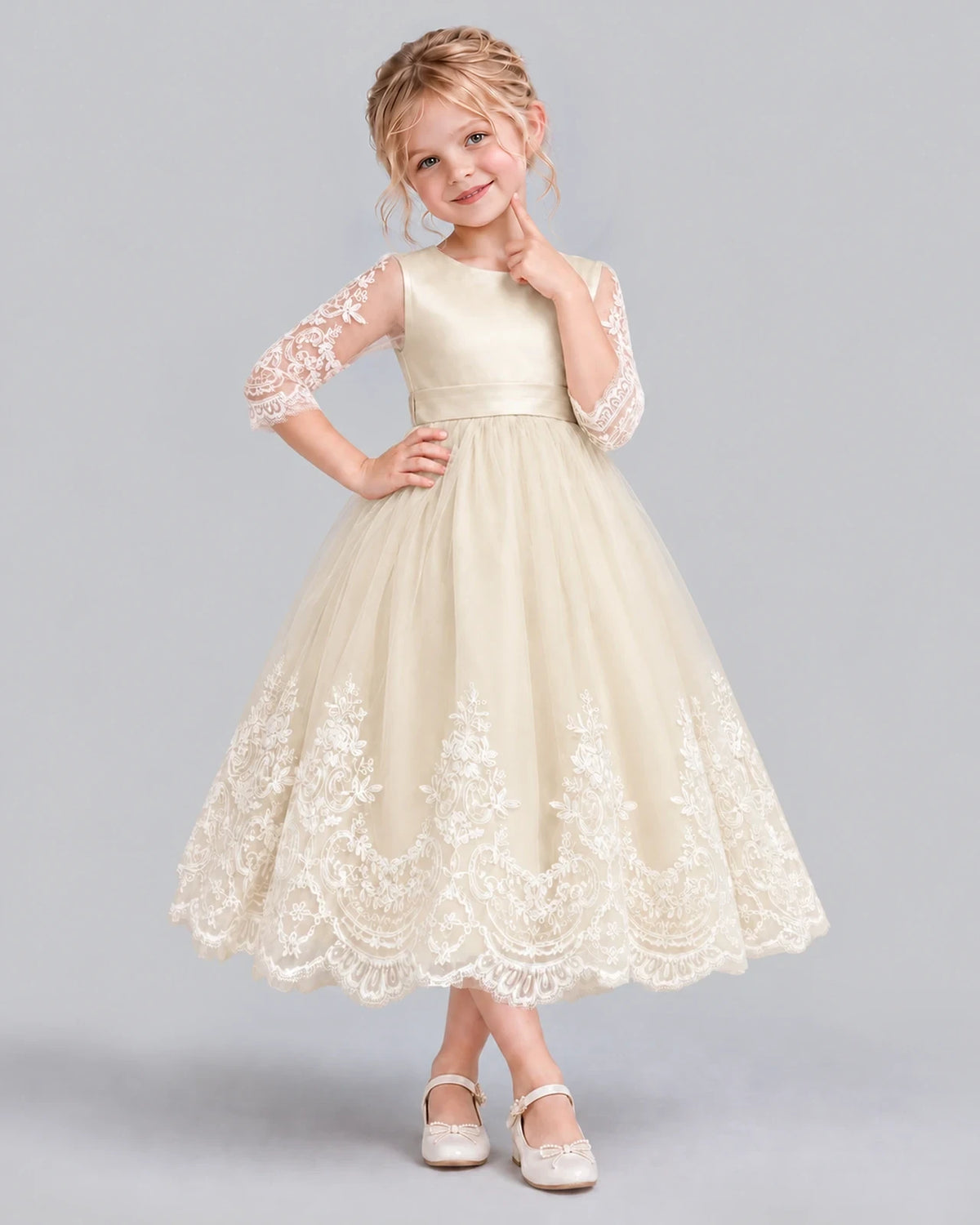 Champagne Ball Gown Flower Girl Dress Front
