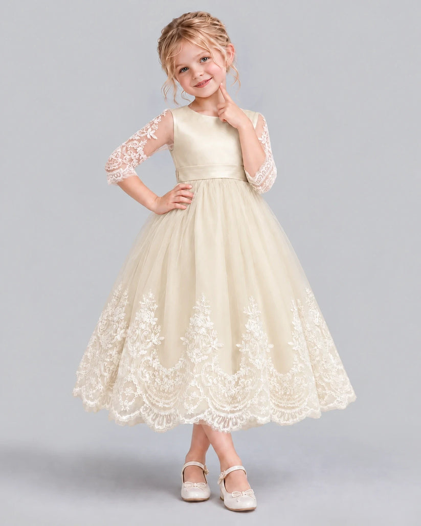 Champagne Ball Gown Flower Girl Dress Front