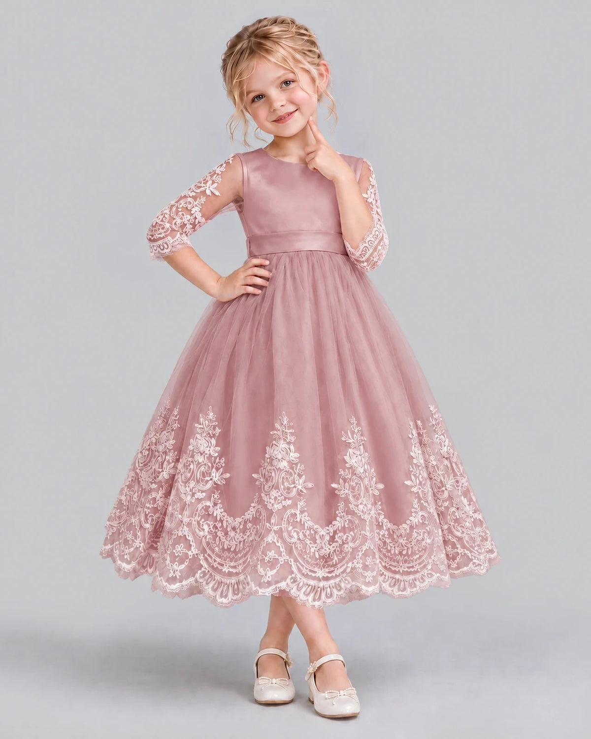 Dusty Rose Ball Gown Flower Girl Dress Front