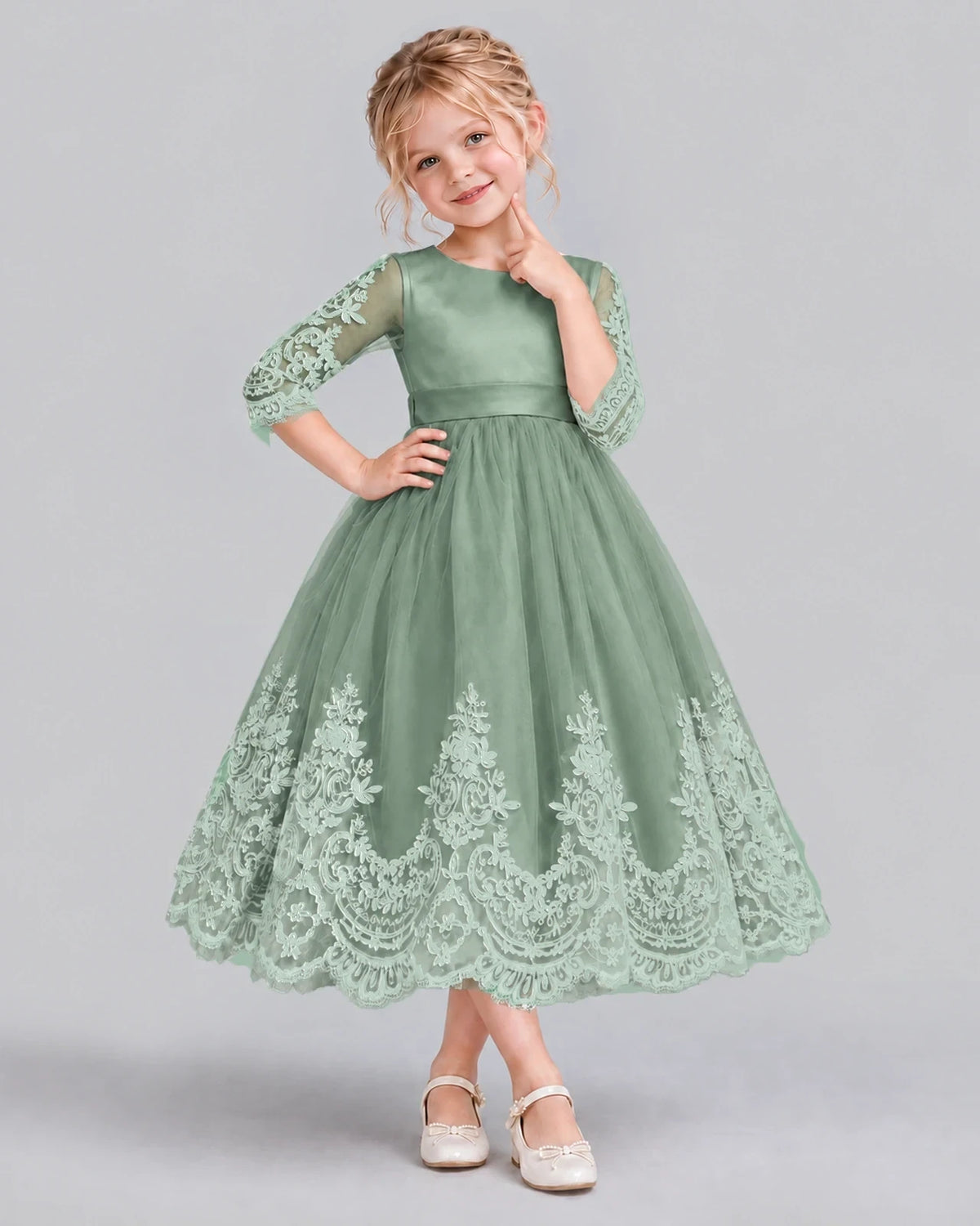 Eucalyptus Ball Gown Flower Girl Dress Front