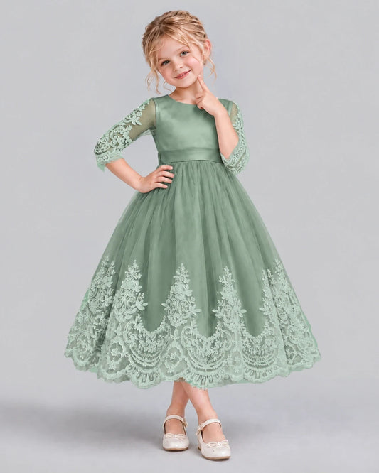 Eucalyptus Ball Gown Flower Girl Dress Front