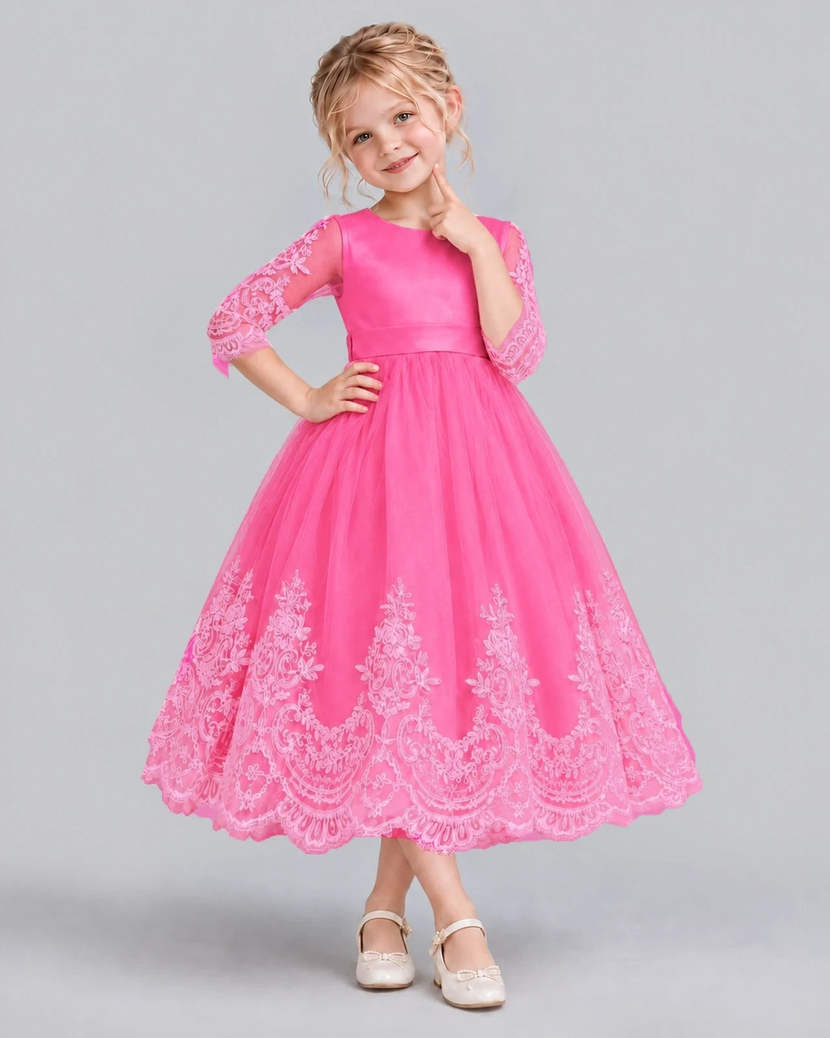 Hot Pink Ball Gown Flower Girl Dress Front