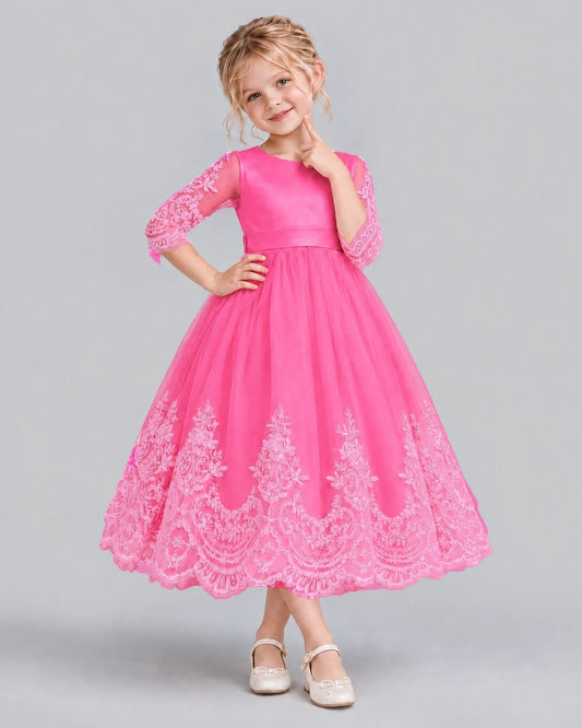 Hot Pink Ball Gown Flower Girl Dress Front