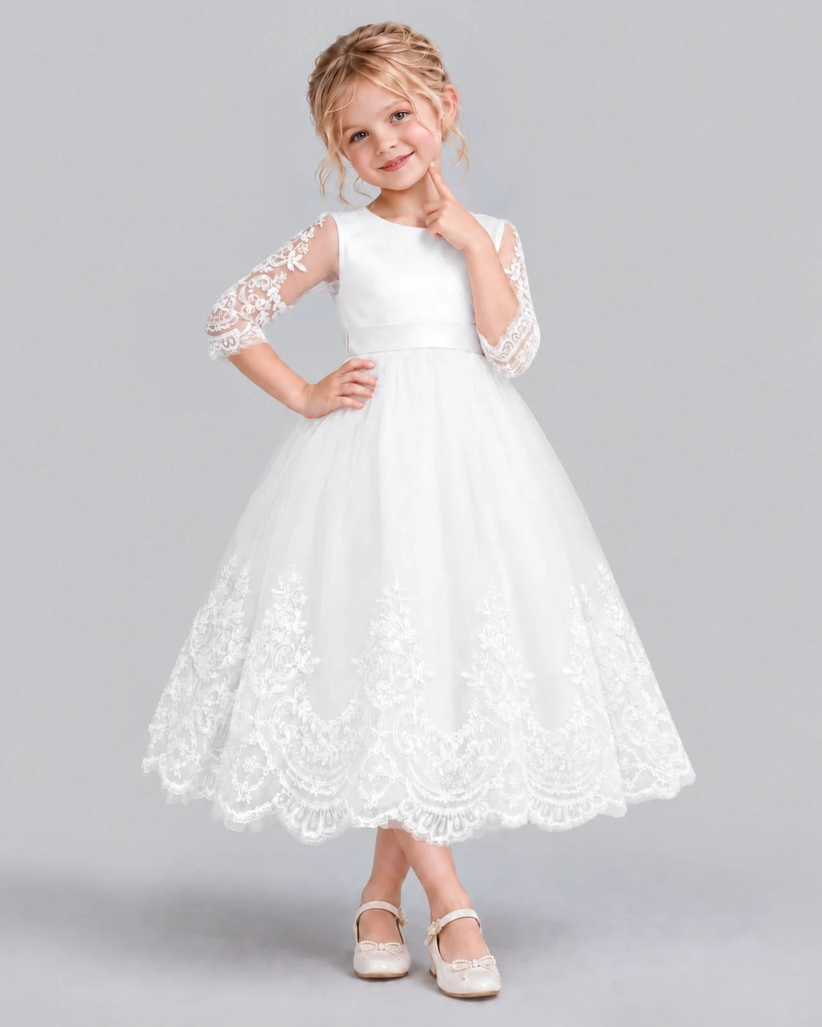 Ivory Ball Gown Flower Girl Dress Front