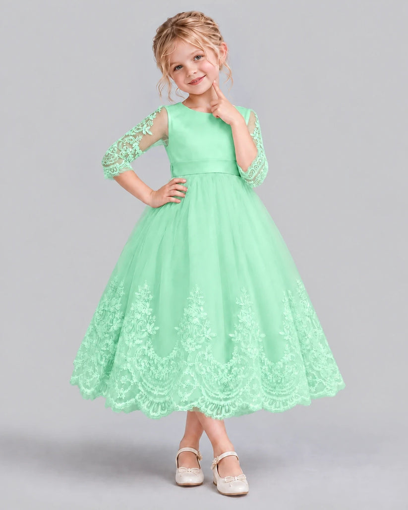 Mint Green Ball Gown Flower Girl Dress Front