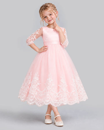 Dideyttawl Lace Applique Flower Girl Dress for Wedding