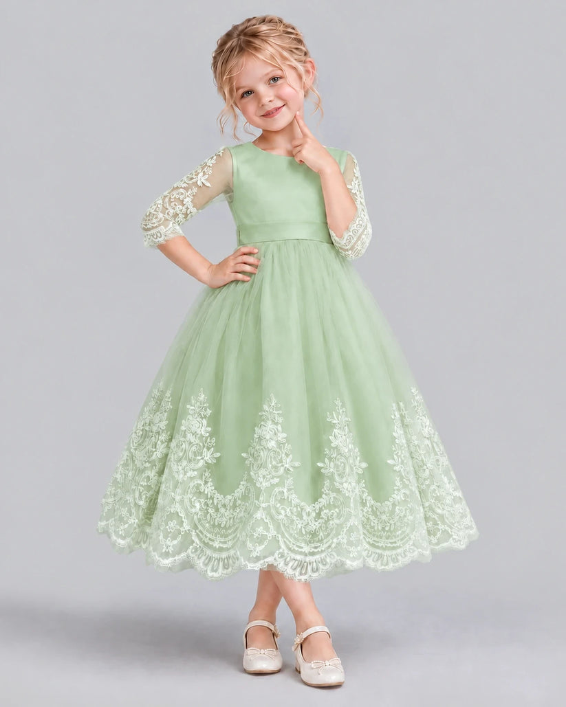Sage Green Ball Gown Flower Girl Dress Front