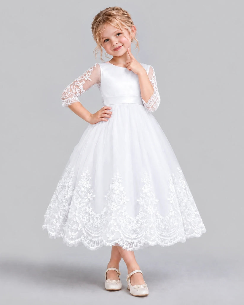 White Ball Gown Flower Girl Dress Front