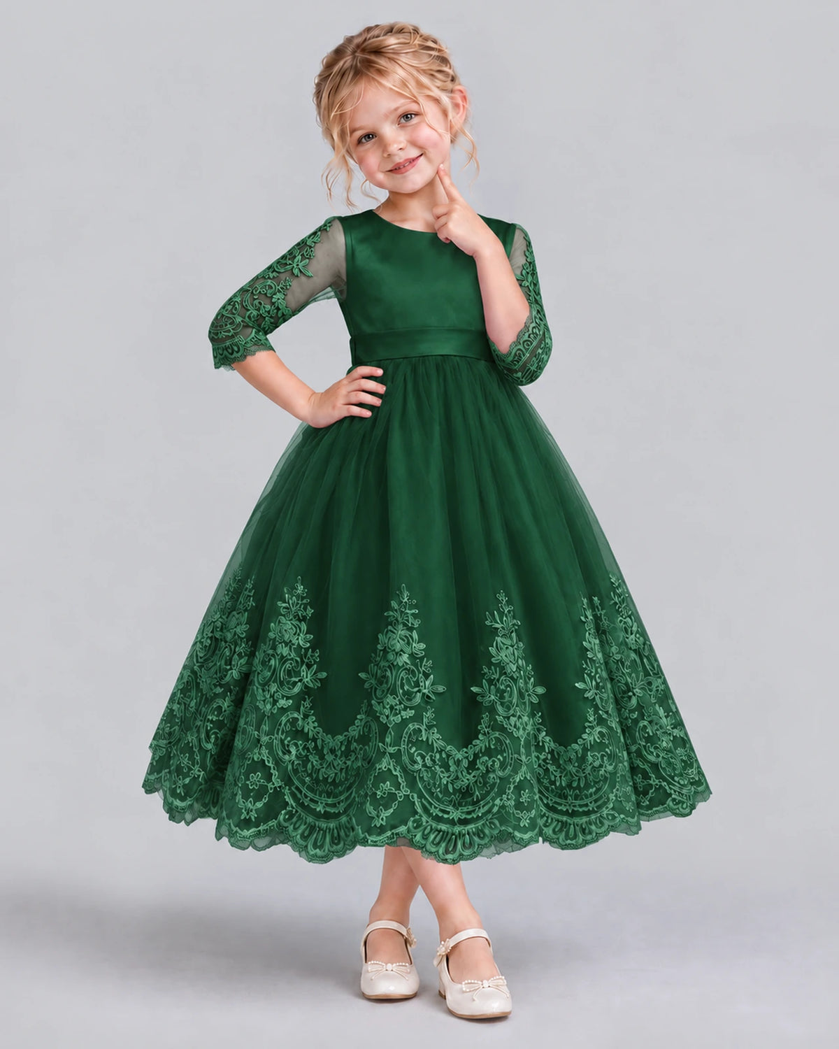 Dark Green Ball Gown Flower Girl Dress Front