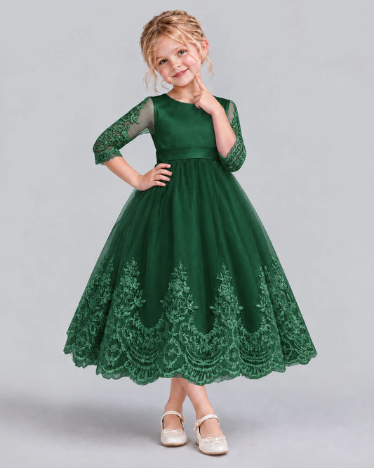 Dark Green Ball Gown Flower Girl Dress Front