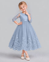 Dusty Blue Ball Gown Flower Girl Dress Front