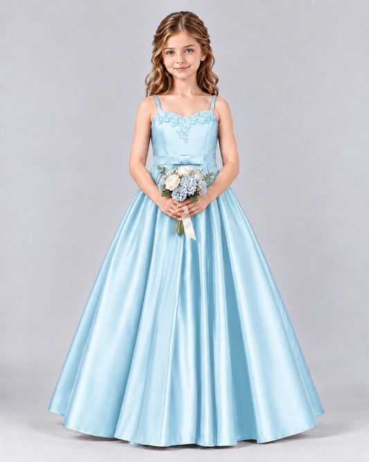 Baby Blue Ball Gown Junior Bridesmaid Dress Front