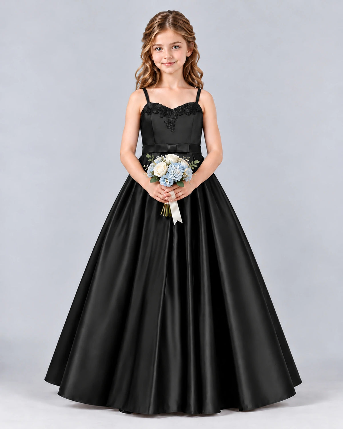 Black Ball Gown Junior Bridesmaid Dress Front