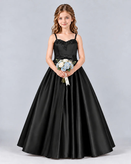 Black Ball Gown Junior Bridesmaid Dress Front