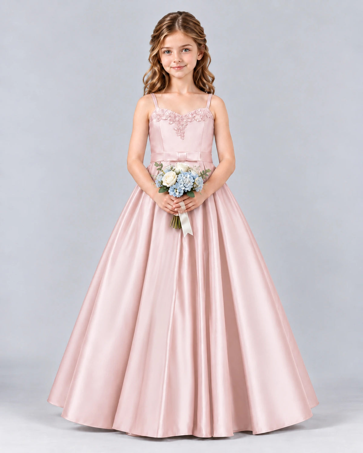 Blush Pink Ball Gown Junior Bridesmaid Dress Front