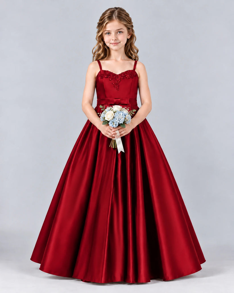Burgundy Ball Gown Junior Bridesmaid Dress Front