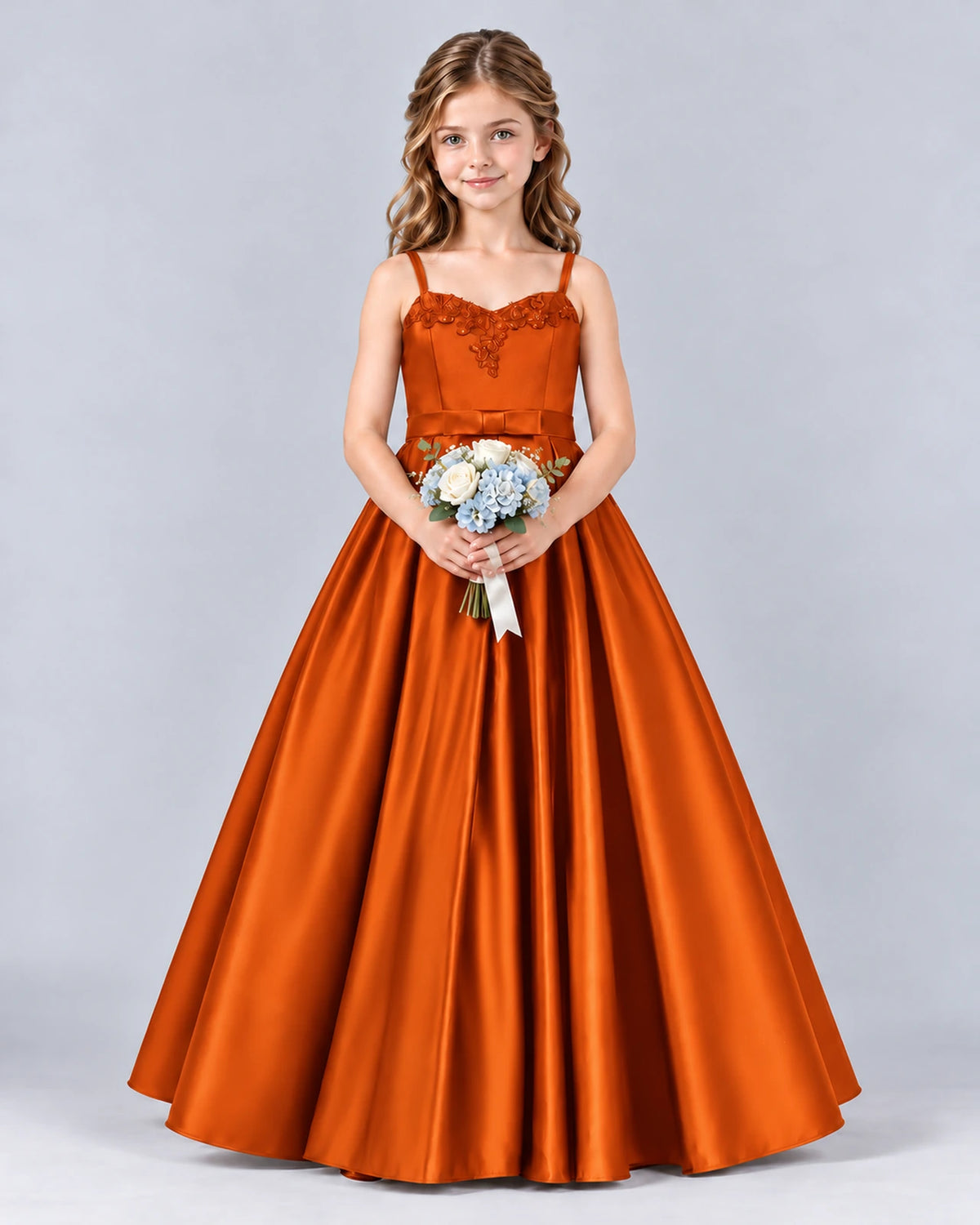 Burnt Orange Ball Gown Junior Bridesmaid Dress Front