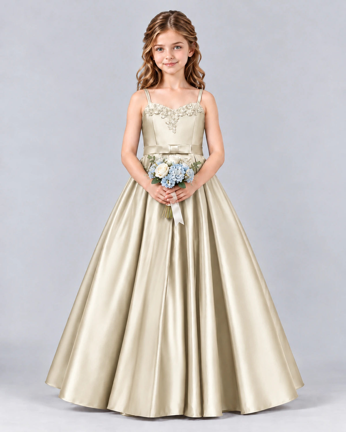 Champagne Ball Gown Junior Bridesmaid Dress Front
