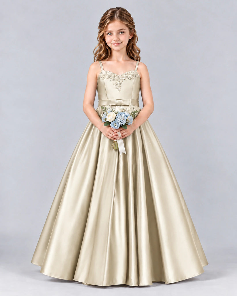 Champagne Ball Gown Junior Bridesmaid Dress Front