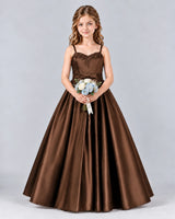 Chocolate Ball Gown Junior Bridesmaid Dress Front