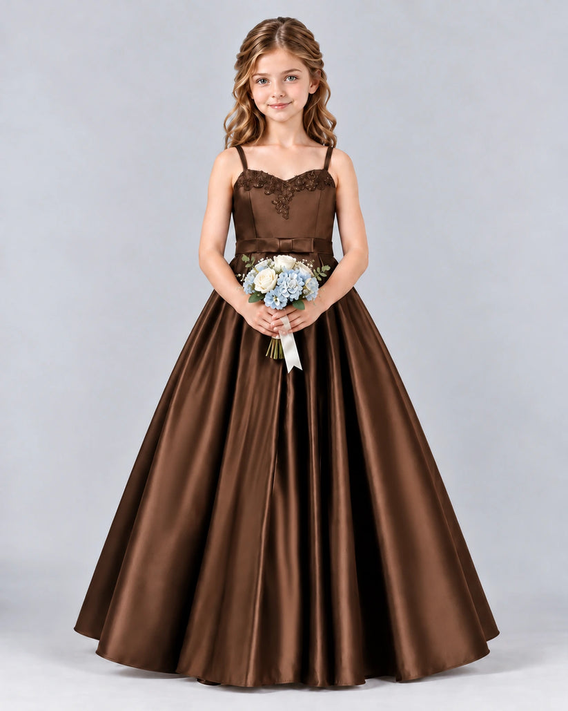 Chocolate Ball Gown Junior Bridesmaid Dress Front