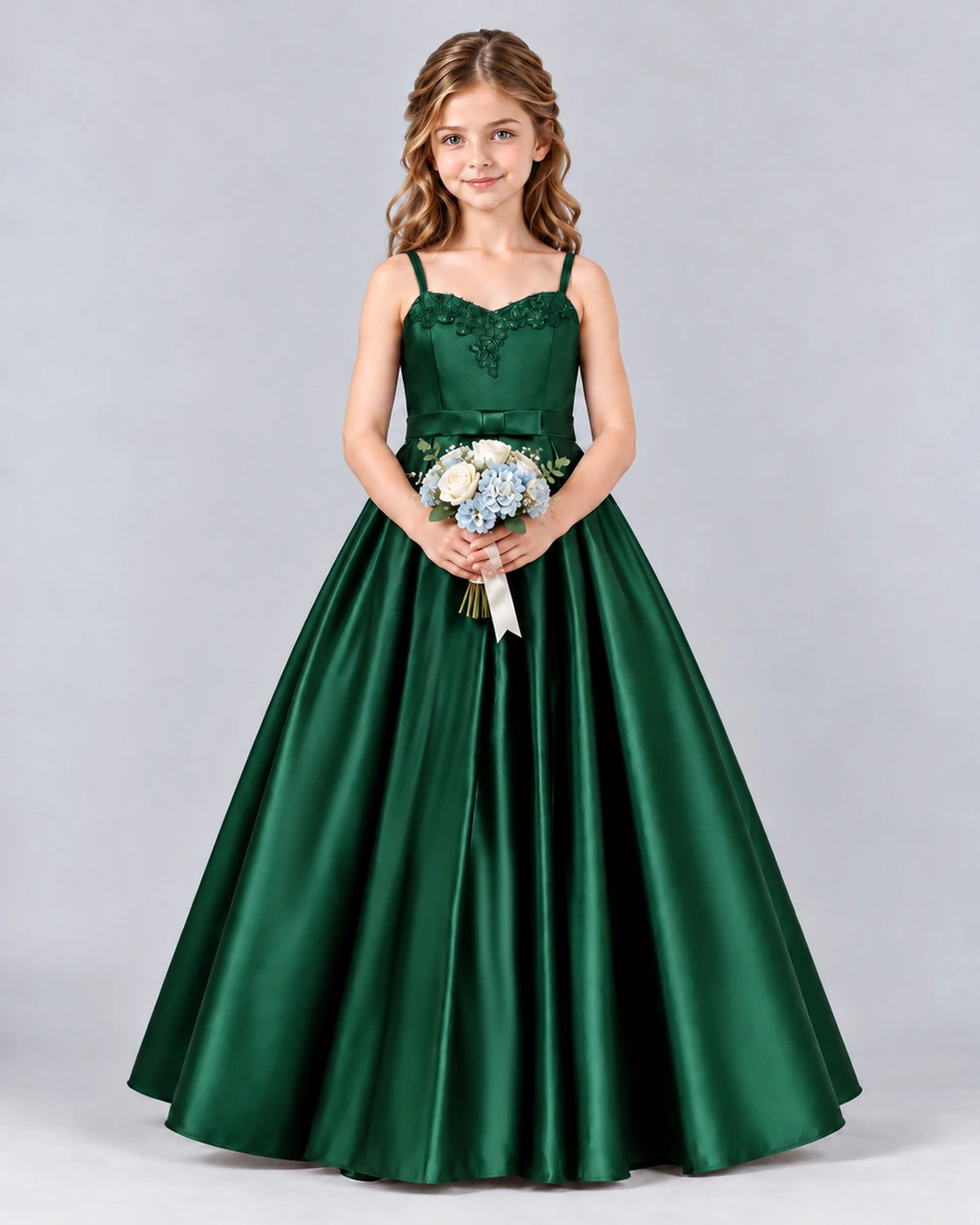 Dark Green Ball Gown Junior Bridesmaid Dress Front