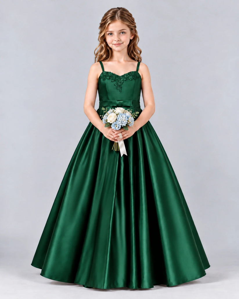 Dark Green Ball Gown Junior Bridesmaid Dress Front