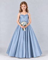 Dusty Blue Ball Gown Junior Bridesmaid Dress Front