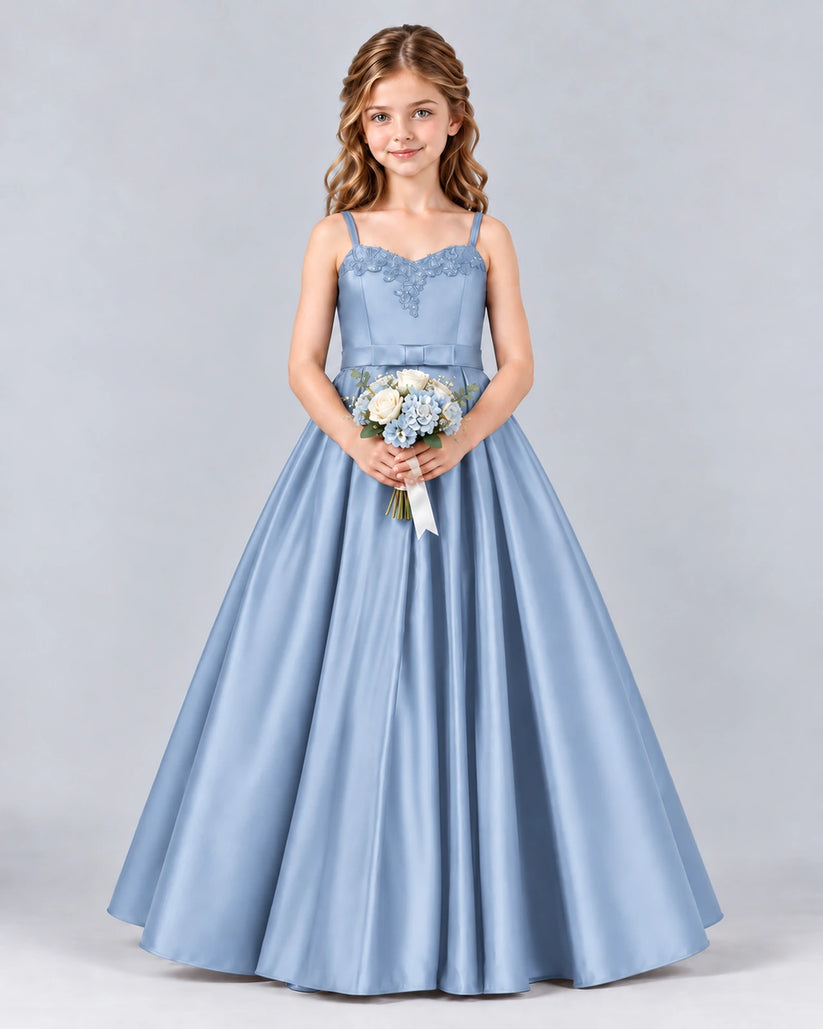 Dusty Blue Ball Gown Junior Bridesmaid Dress Front