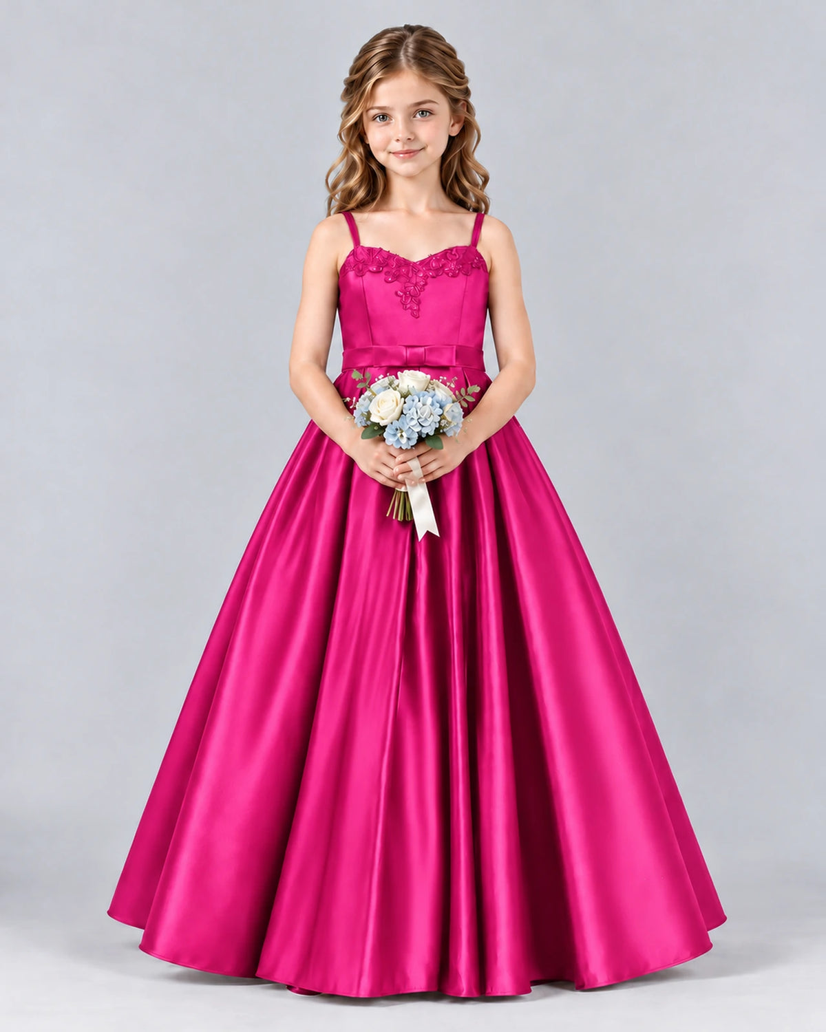 Hot Pink Ball Gown Junior Bridesmaid Dress Front