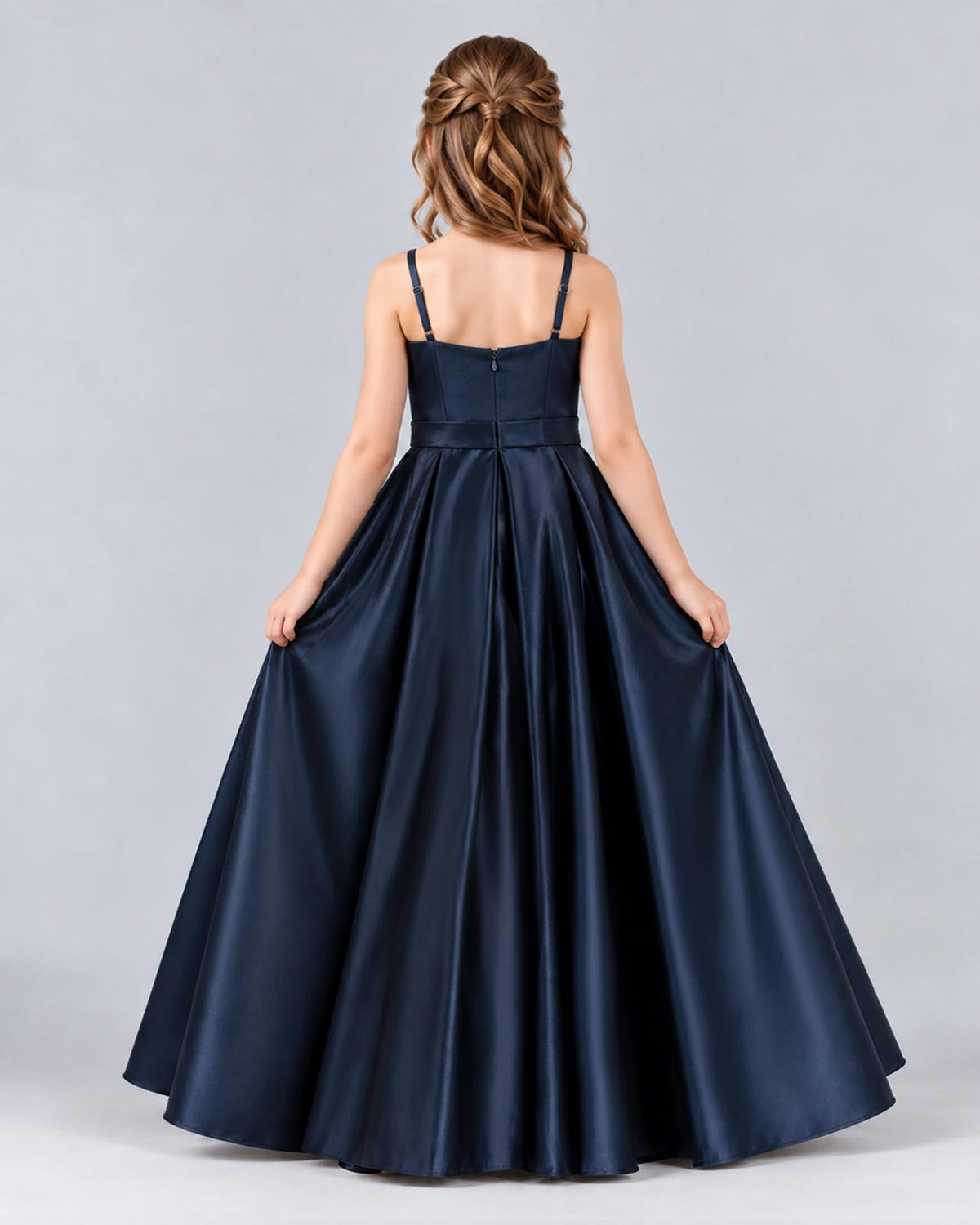 Navy Blue Ball Gown Junior Bridesmaid Dress Back [Shared]