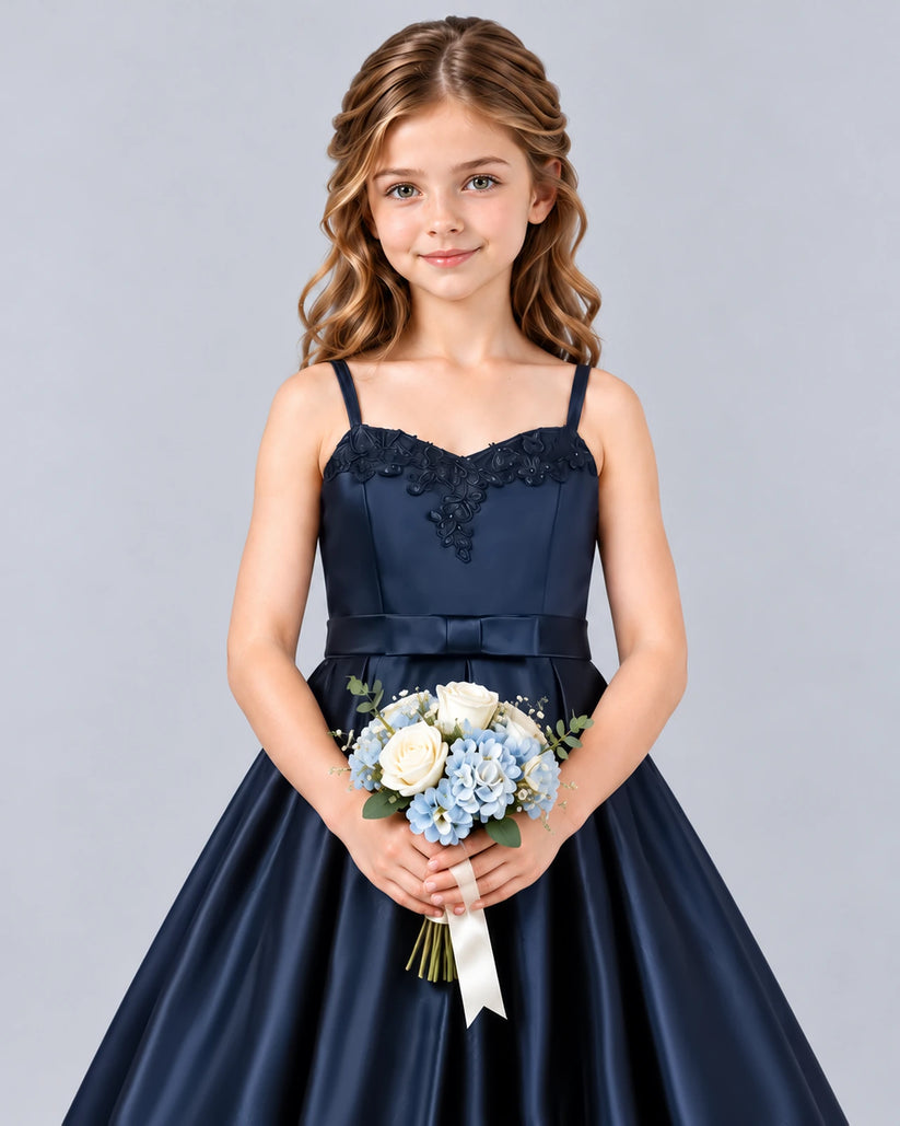 Navy Blue Ball Gown Junior Bridesmaid Dress Detail [Shared]