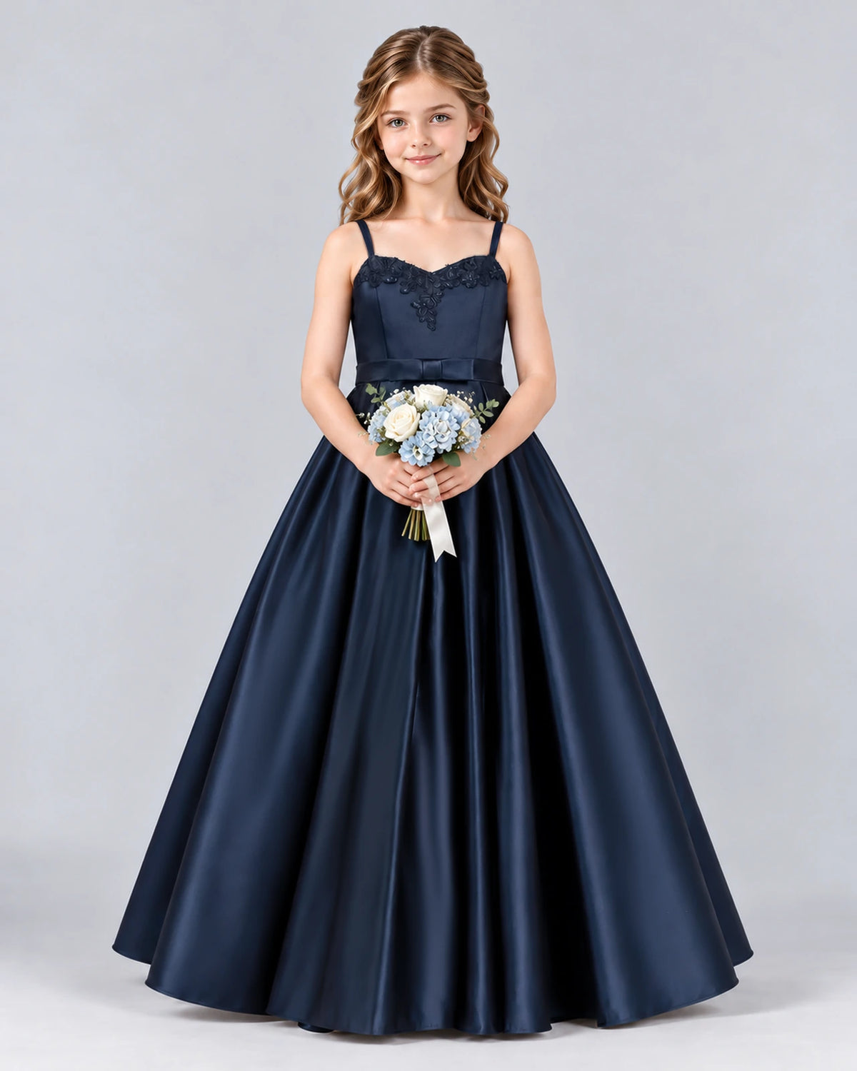 Navy Blue Ball Gown Junior Bridesmaid Dress Front