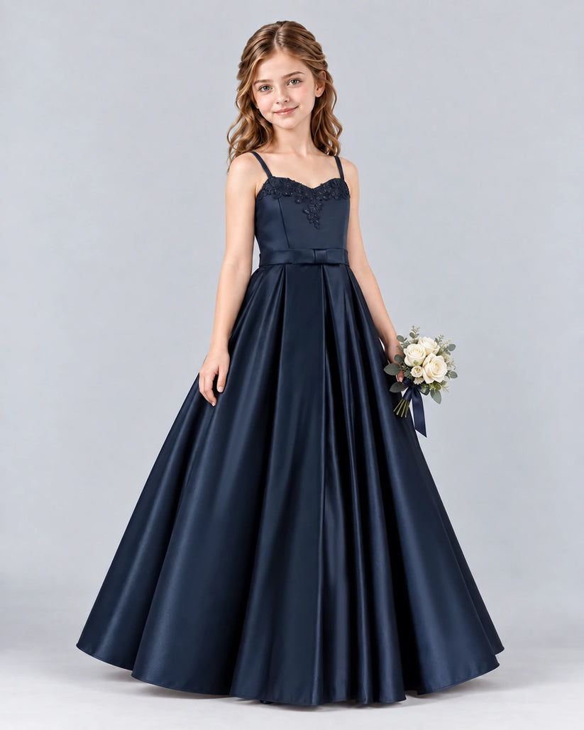 Navy Blue Ball Gown Junior Bridesmaid Dress Side [Shared]