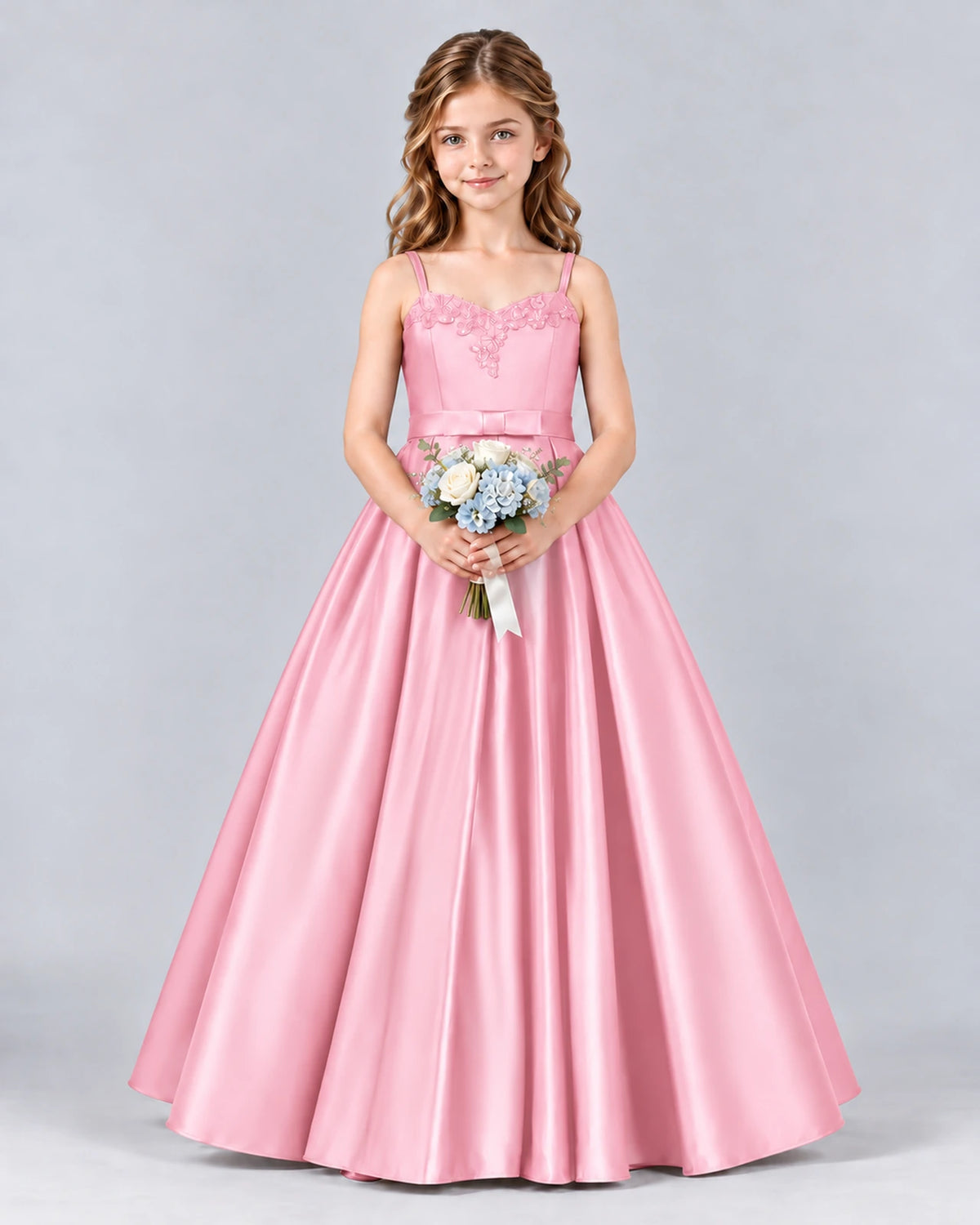 Pink Ball Gown Junior Bridesmaid Dress Front
