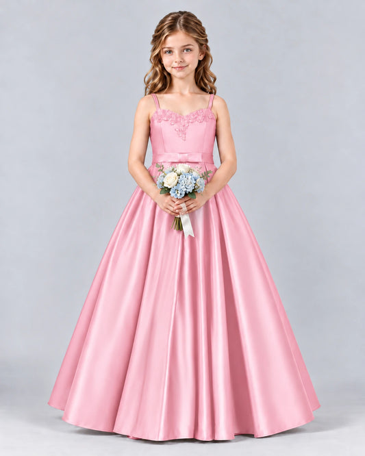 Pink Ball Gown Junior Bridesmaid Dress Front